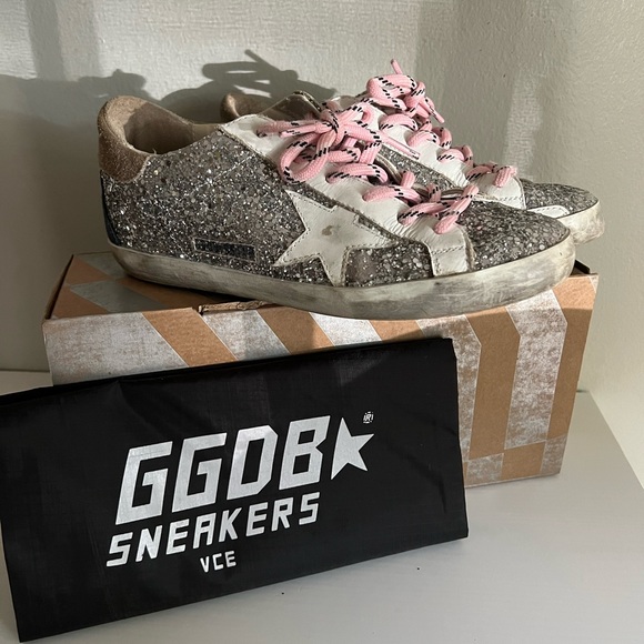 Silver Glitter Golden Goose Superstar Sneakers Size 38 - Picture 2 of 6